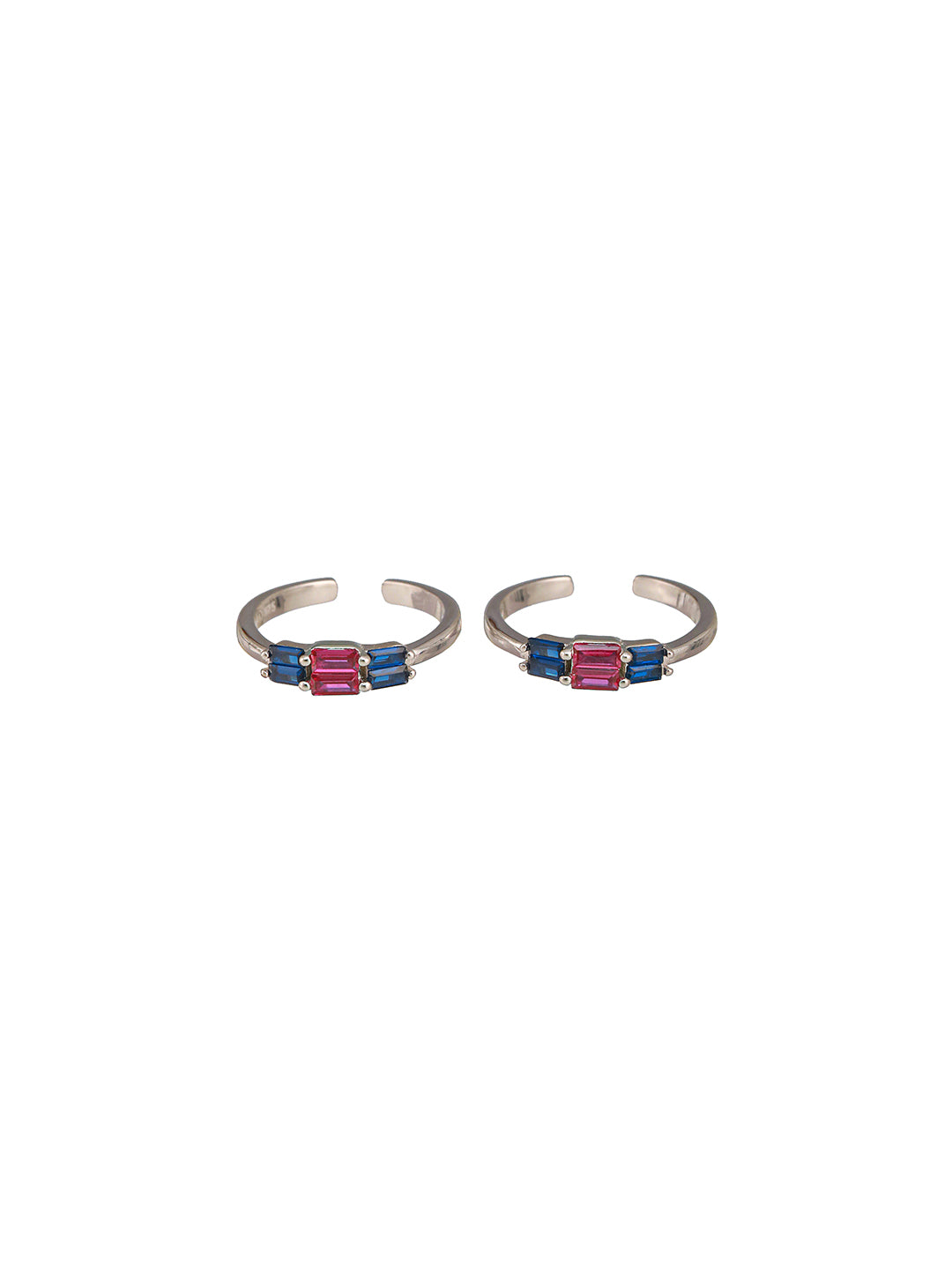 925 Sterling Silver CZ  Studded Colorful  Toe Rings