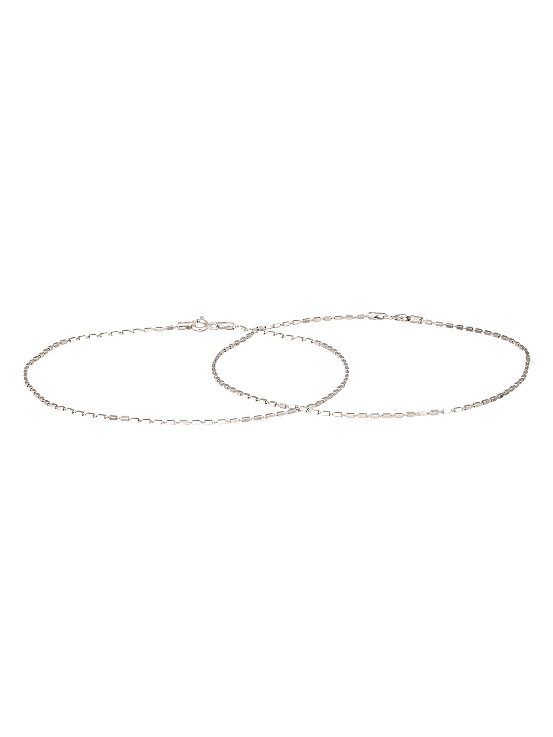 925 Sterling Silver Rhodium Plated Delicate Cylindrical Link Pair of Anklet