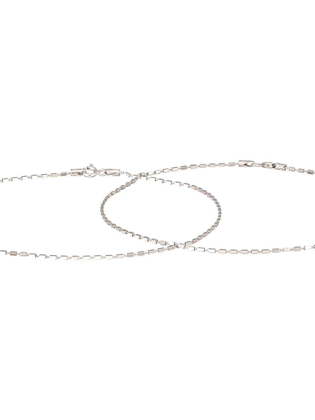 925 Sterling Silver Rhodium Plated Delicate Cylindrical Link Pair of Anklet