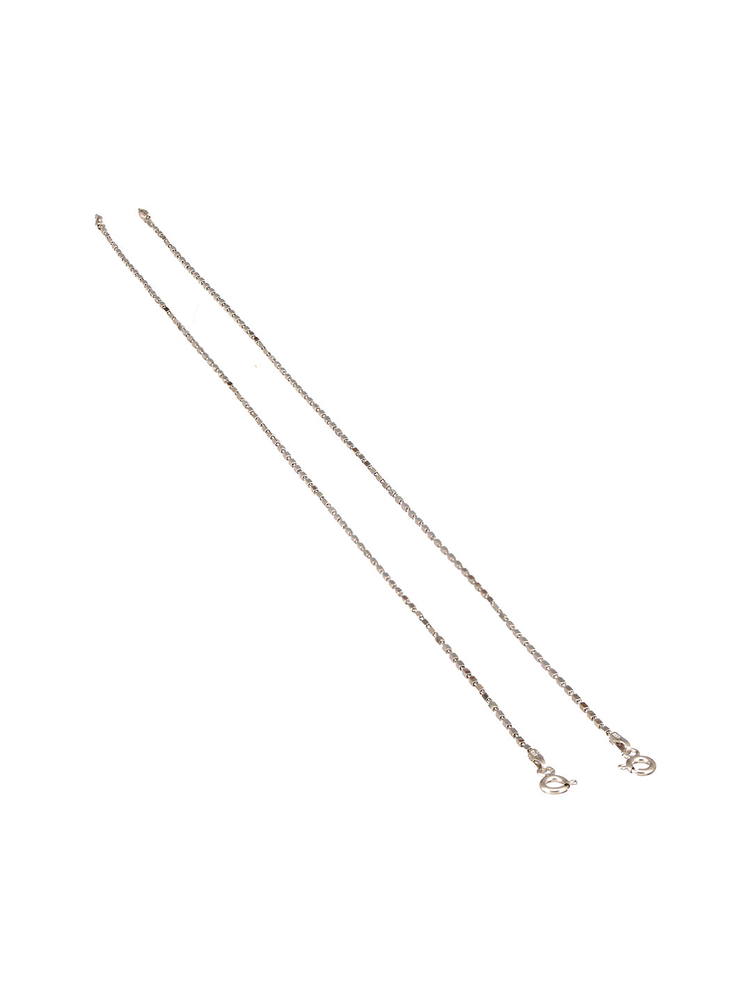 925 Sterling Silver Rhodium Plated Delicate Cylindrical Link Pair of Anklet