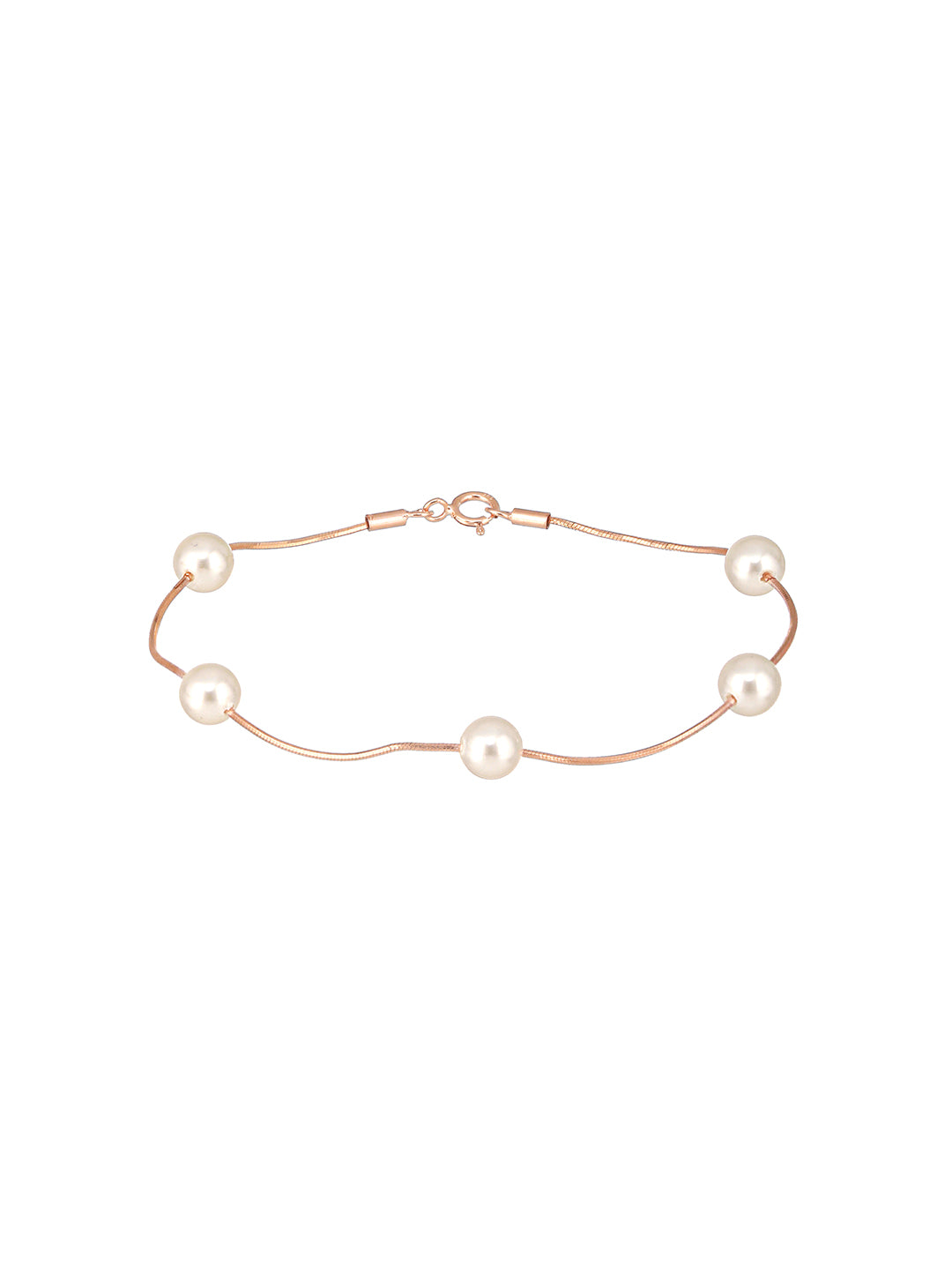 925 Sterling Silver Designer Pearls Rose Gold Plated Adjustable Chain Bracelet