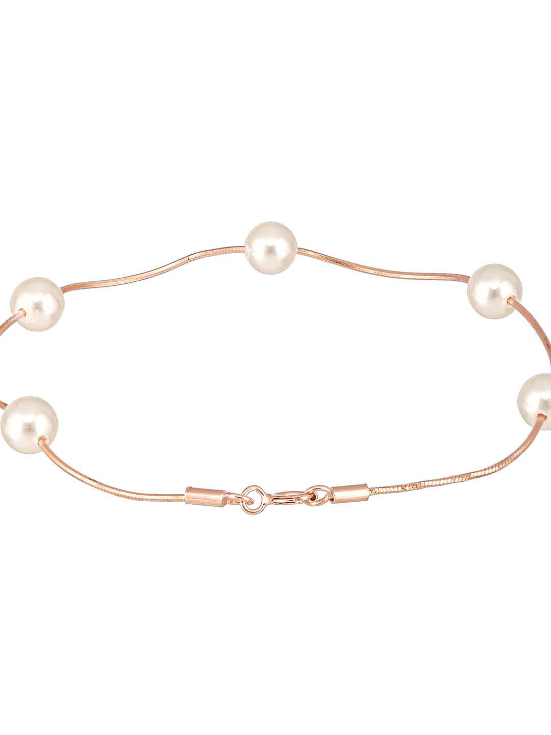 925 Sterling Silver Designer Pearls Rose Gold Plated Adjustable Chain Bracelet
