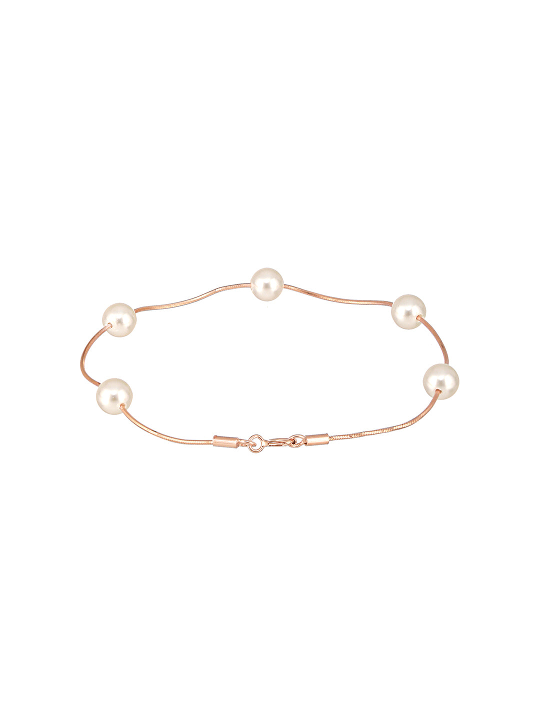 925 Sterling Silver Designer Pearls Rose Gold Plated Adjustable Chain Bracelet