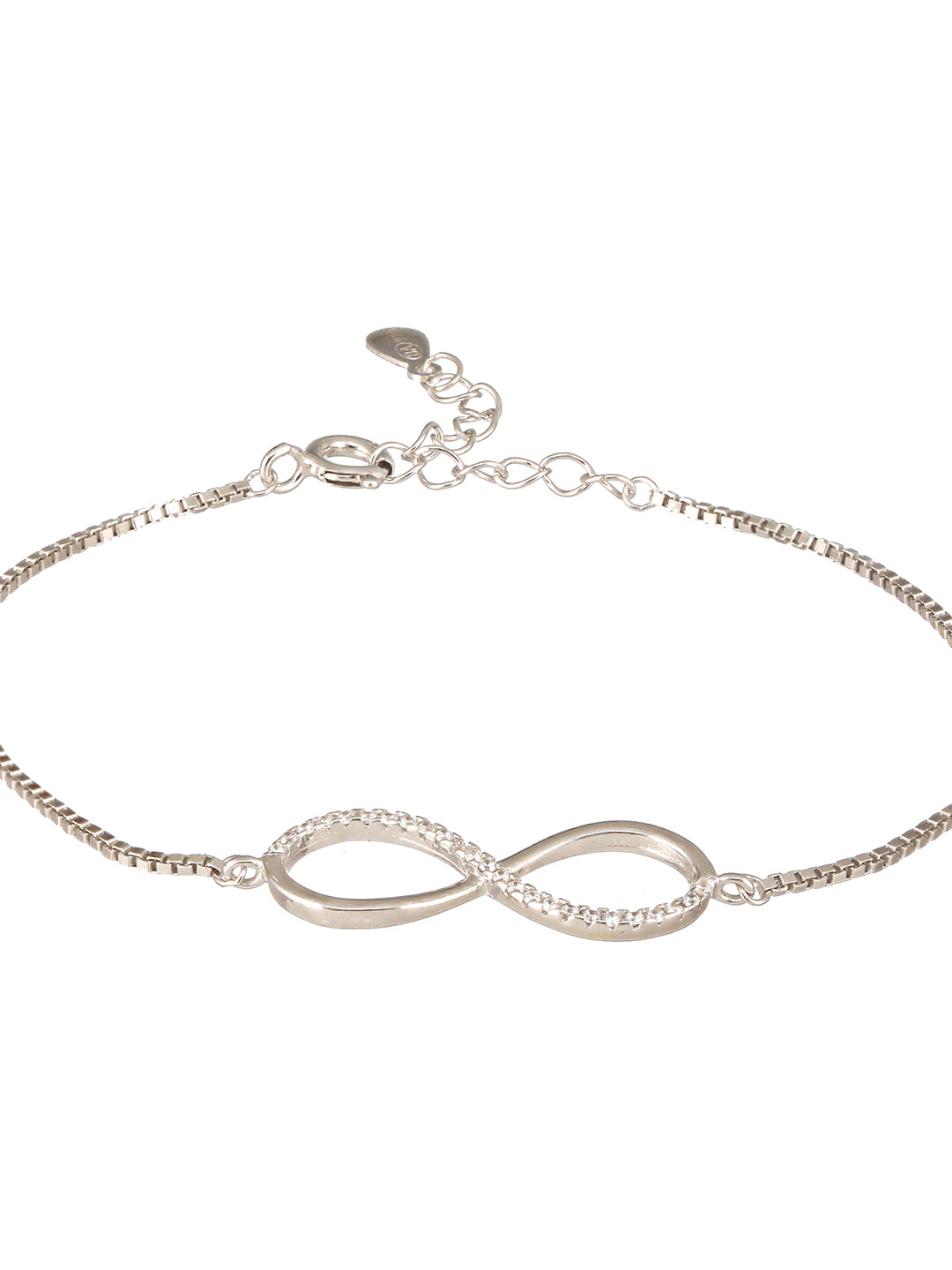 925 Sterling Silver Rhodium Plated AD Studded Infinity Charms Bracelet