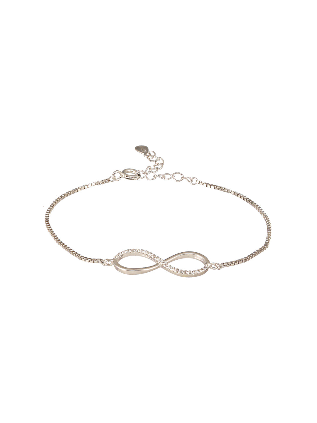 925 Sterling Silver Rhodium Plated AD Studded Infinity Charms Bracelet