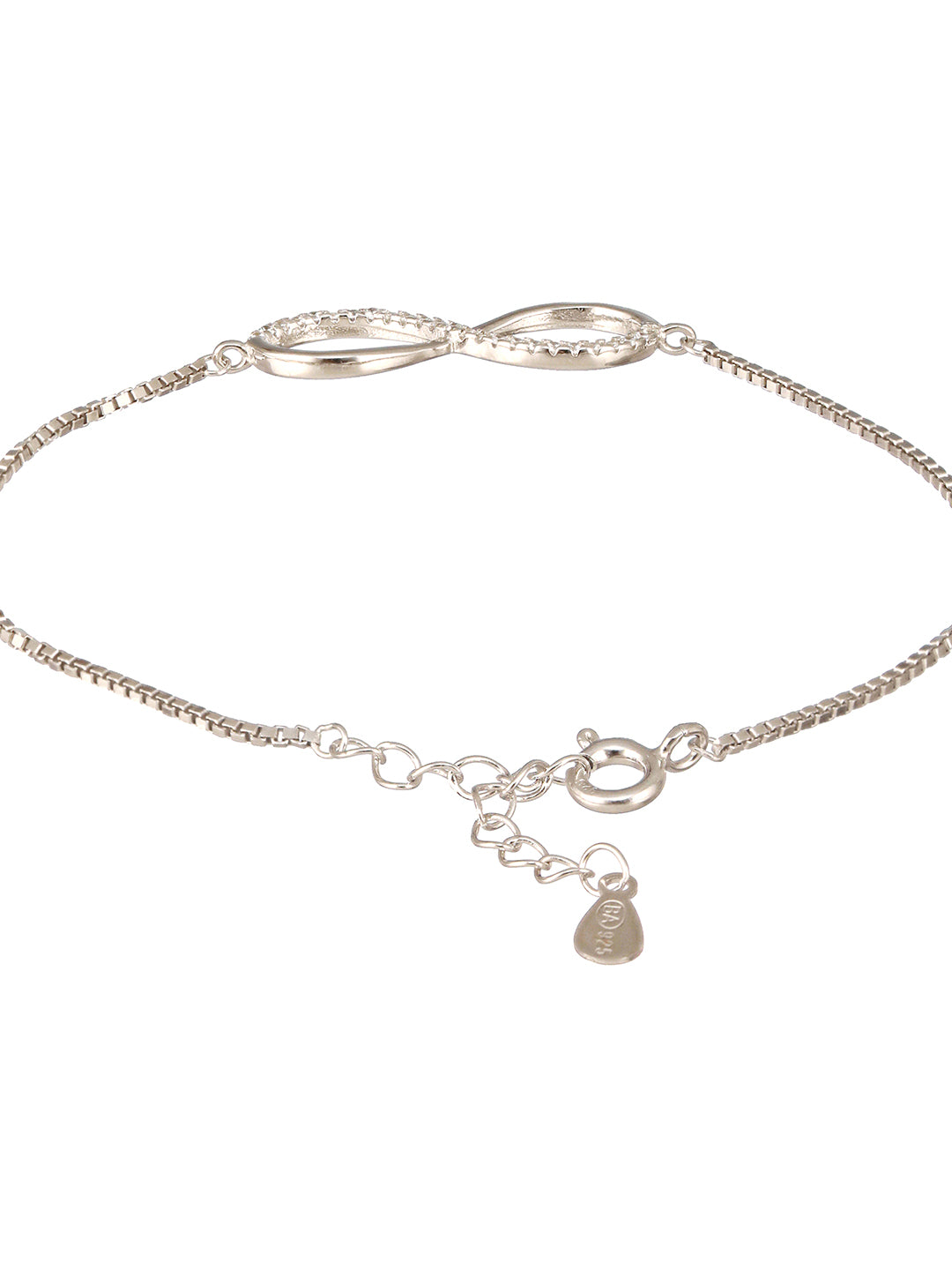 925 Sterling Silver Rhodium Plated AD Studded Infinity Charms Bracelet