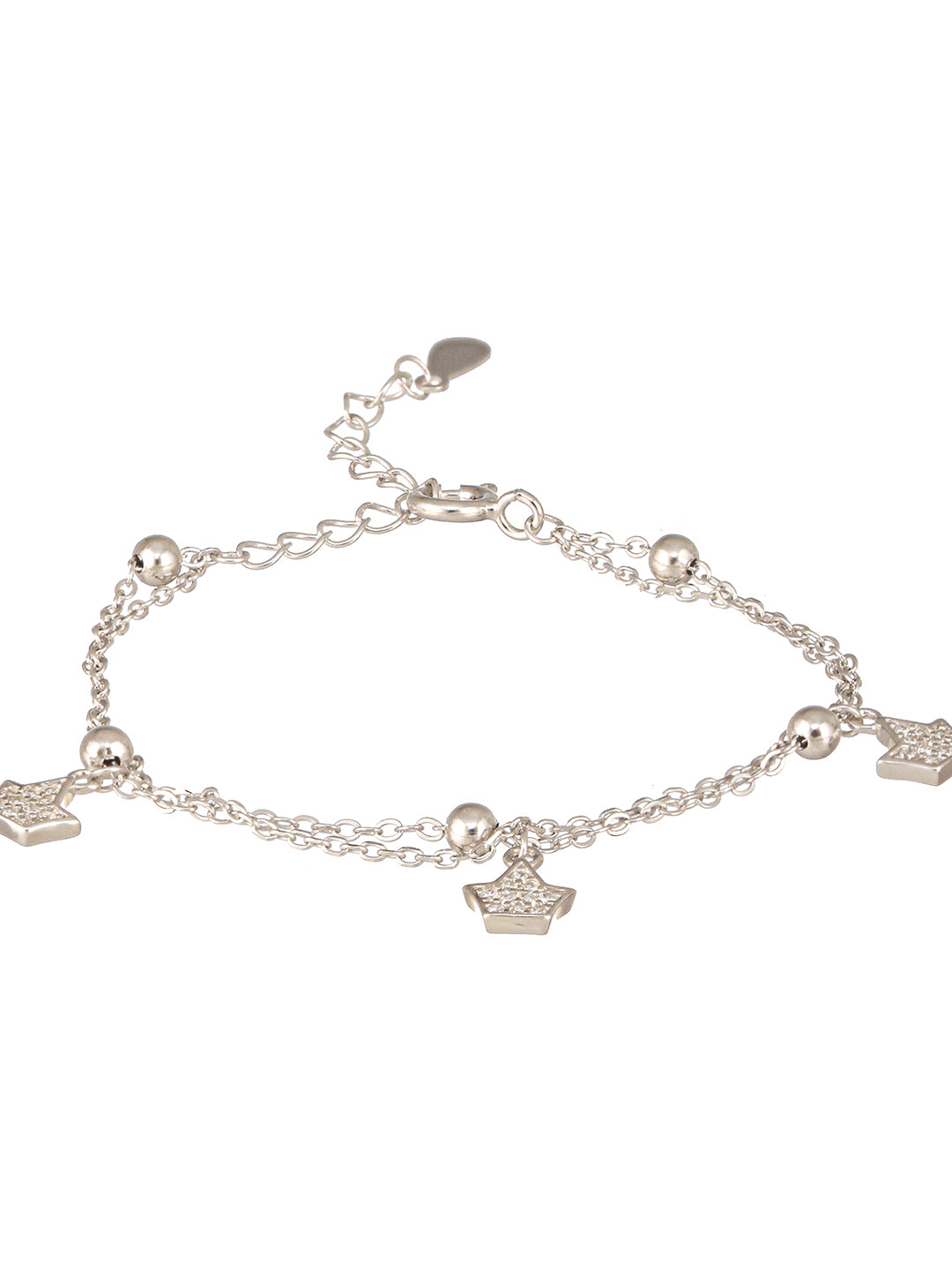 925 Sterling Silver Rhodium Plated AD Studded Sparkling Crown Link Charms Bracelet