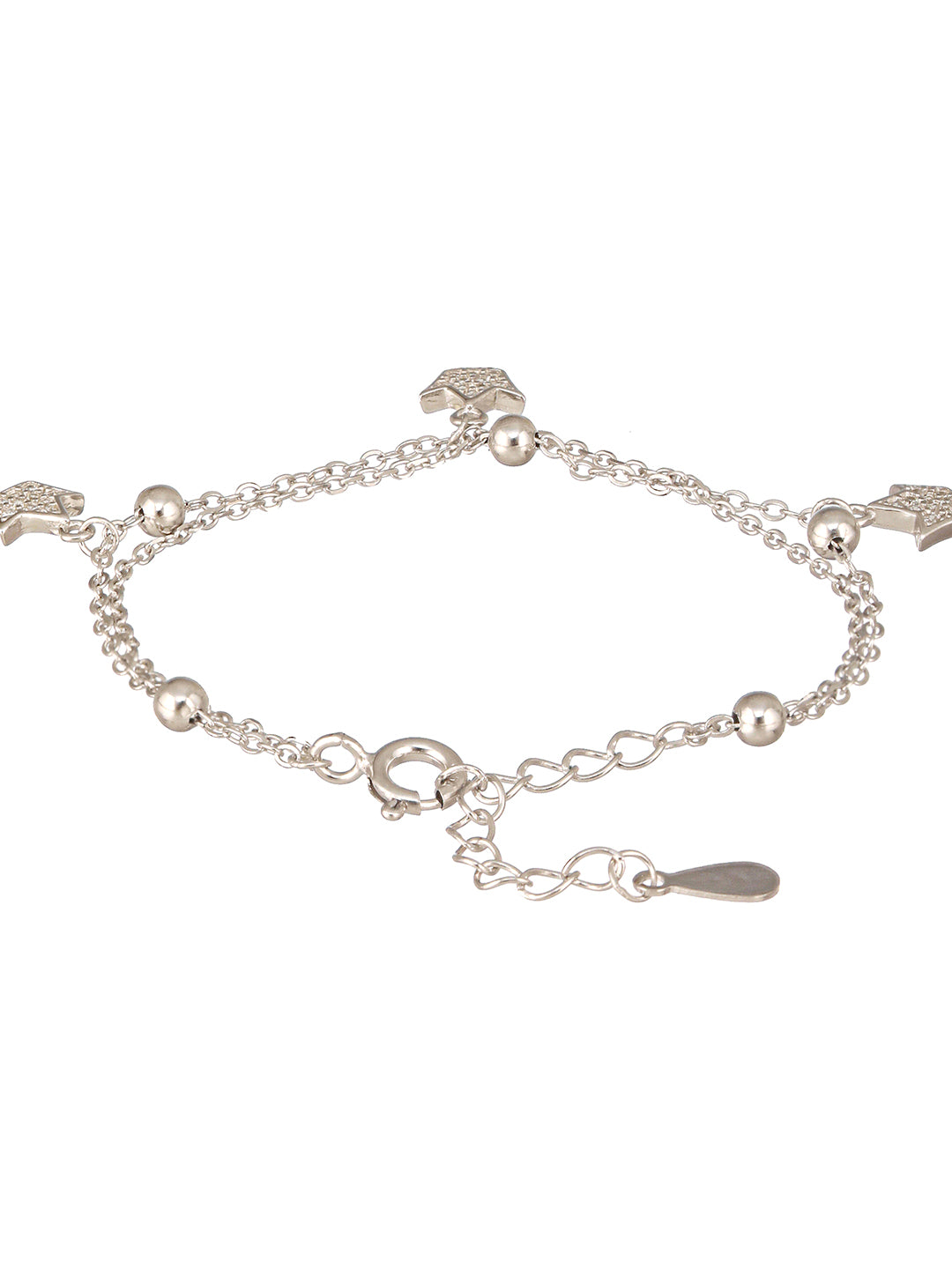 925 Sterling Silver Rhodium Plated AD Studded Sparkling Crown Link Charms Bracelet