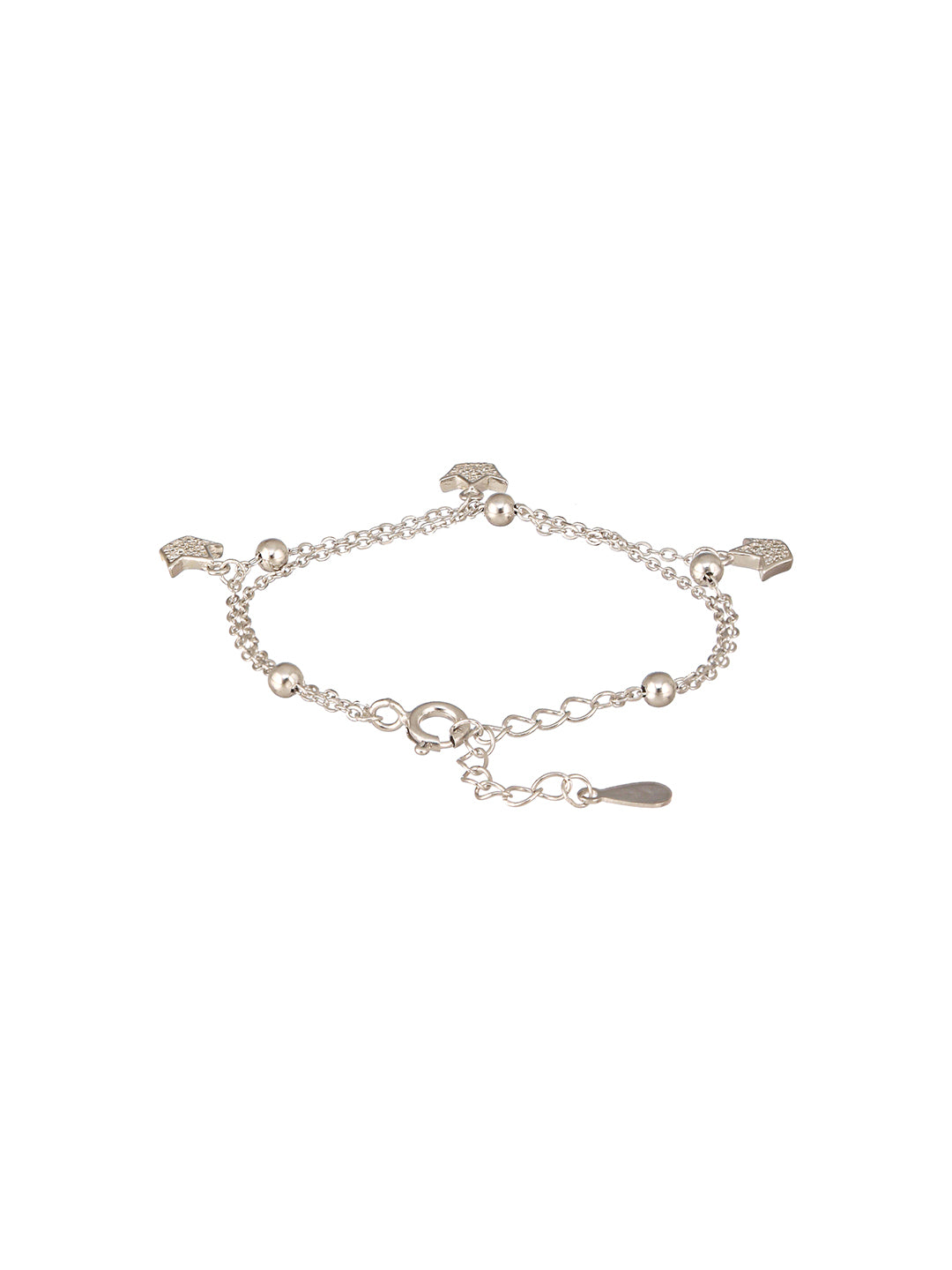 925 Sterling Silver Rhodium Plated AD Studded Sparkling Crown Link Charms Bracelet