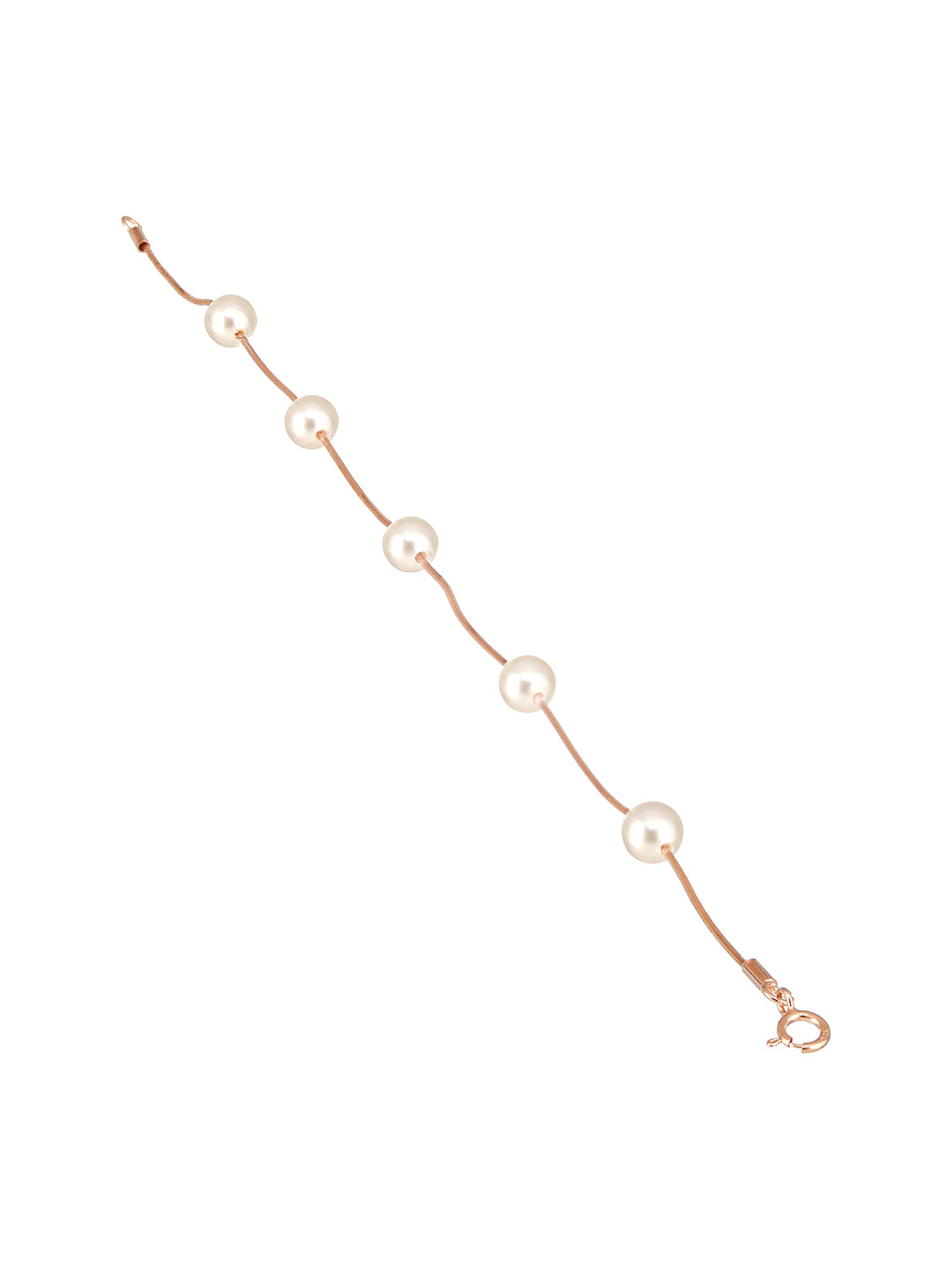 925 Sterling Silver Designer Pearls Rose Gold Plated Adjustable Chain Bracelet