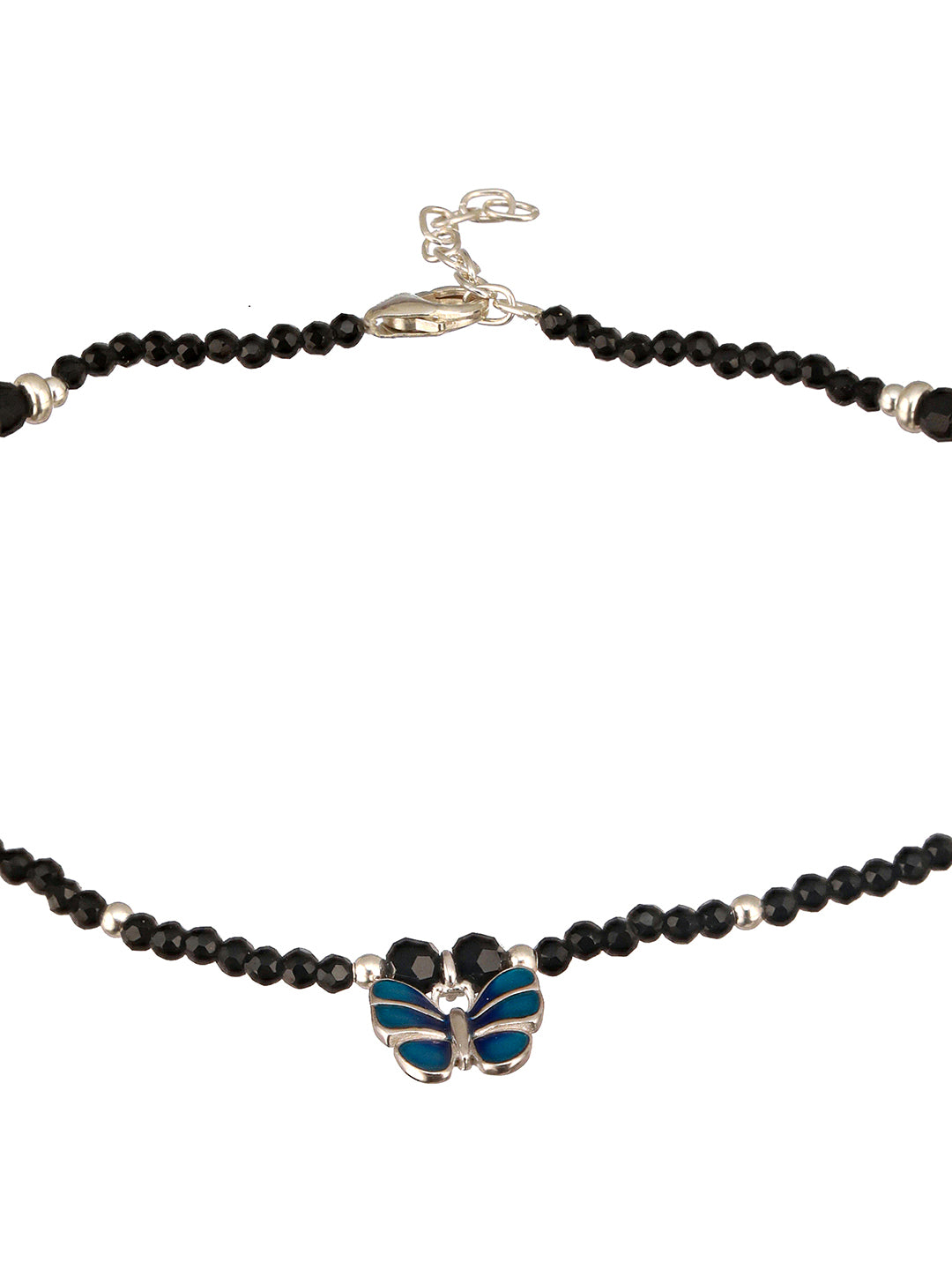 925 Sterling Silver Blue Enamelled Butterfly Charms Payal Anklet
