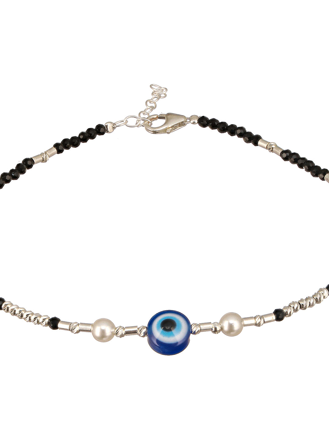 925 Sterling Silver Black Beads Beaded Delicate Minimal Charm Anklet