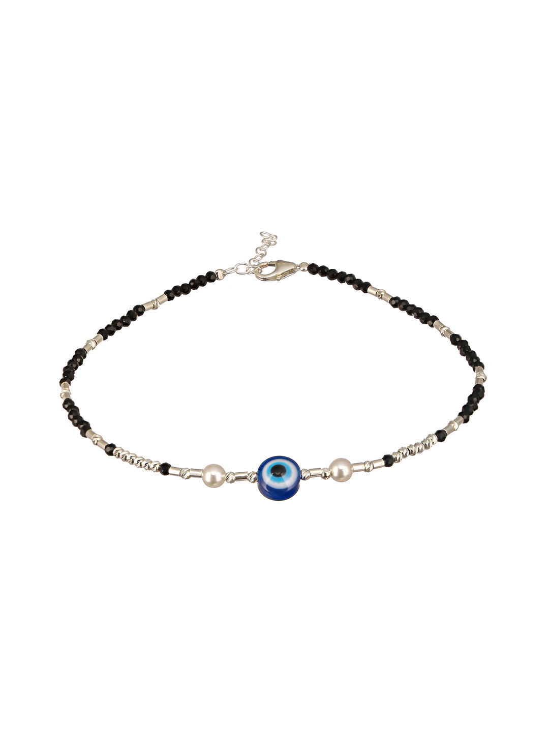 925 Sterling Silver Black Beads Beaded Delicate Minimal Charm Anklet