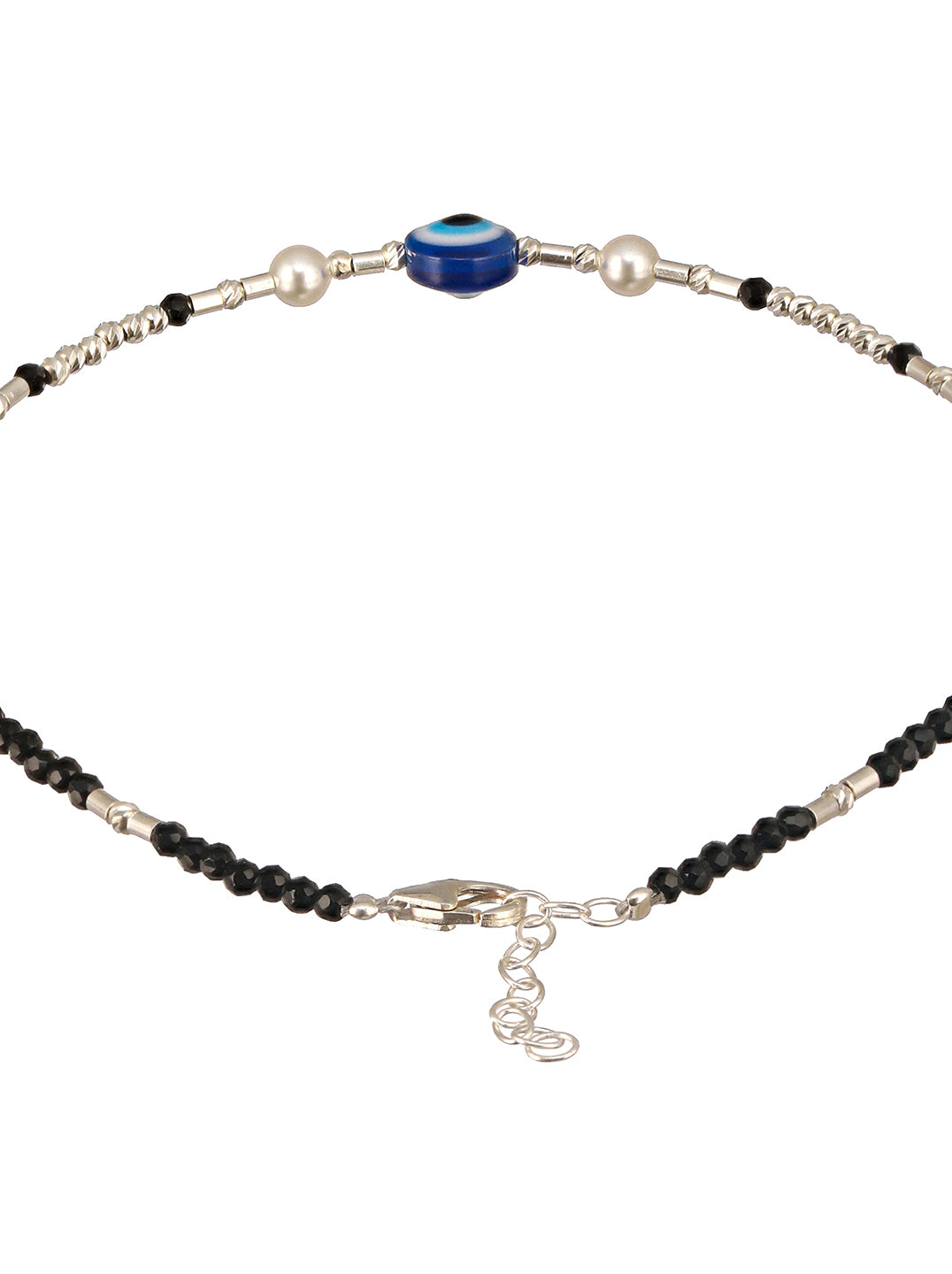 925 Sterling Silver Black Beads Beaded Delicate Minimal Charm Anklet