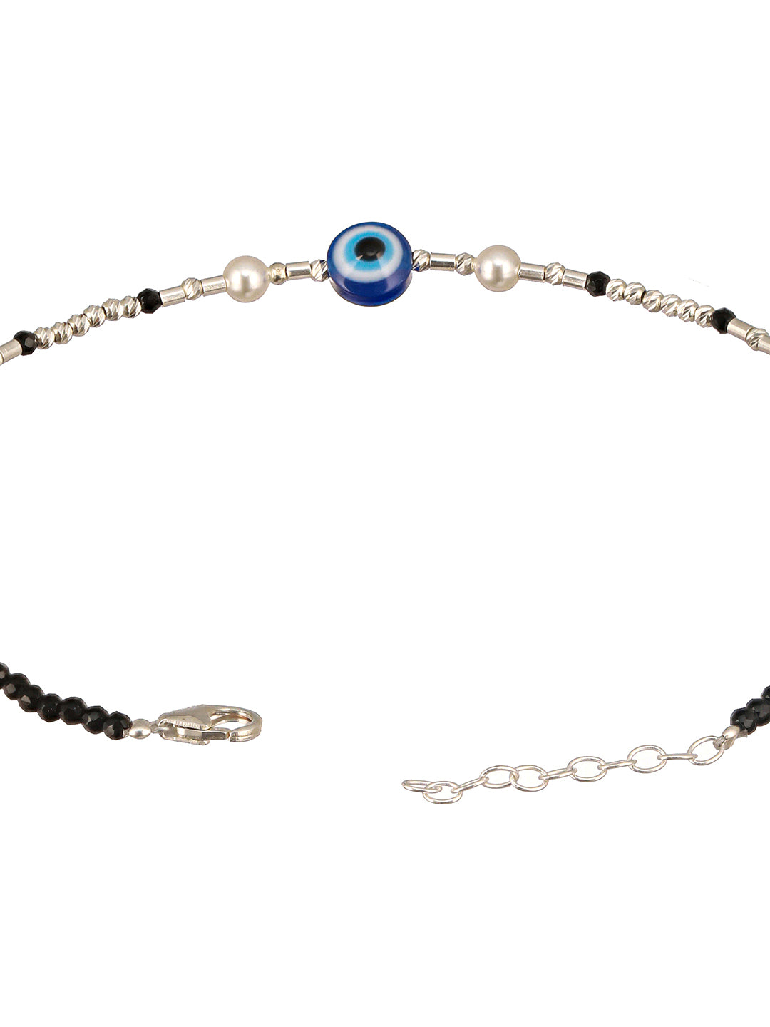 925 Sterling Silver Black Beads Beaded Delicate Minimal Charm Anklet