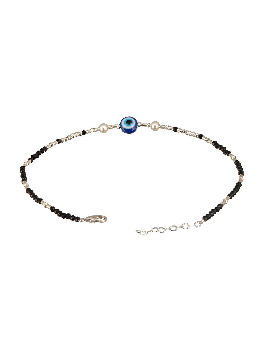 925 Sterling Silver Black Beads Beaded Delicate Minimal Charm Anklet
