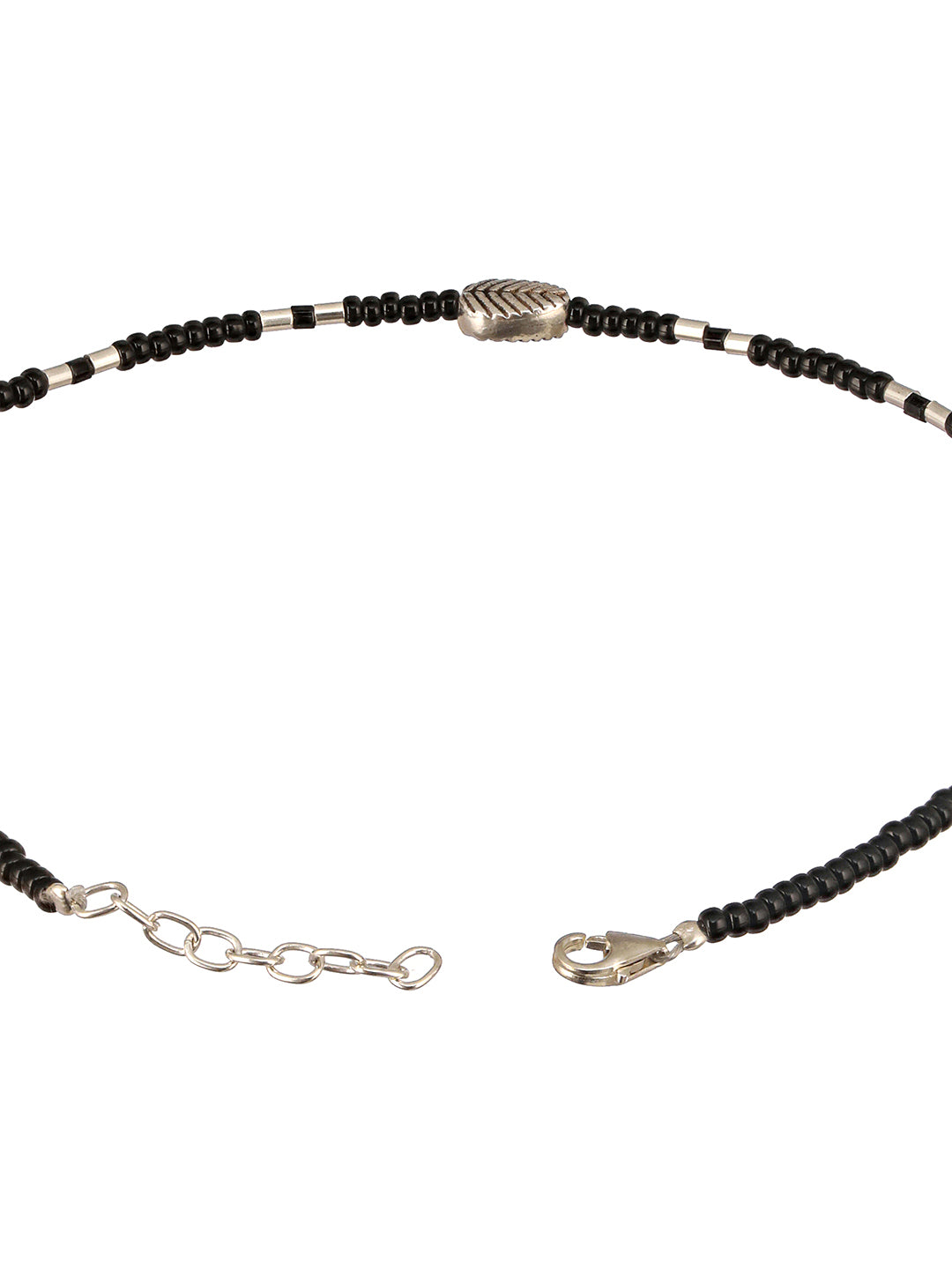 925 Sterling Silver Black Beads Leaf Charms Payal Anklet