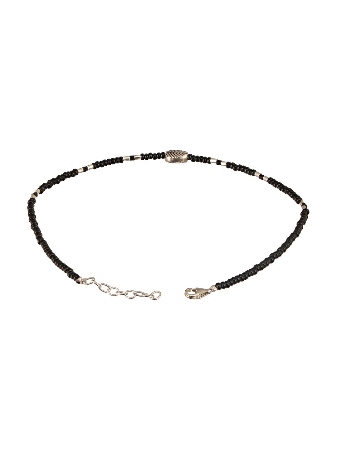 925 Sterling Silver Black Beads Leaf Charms Payal Anklet