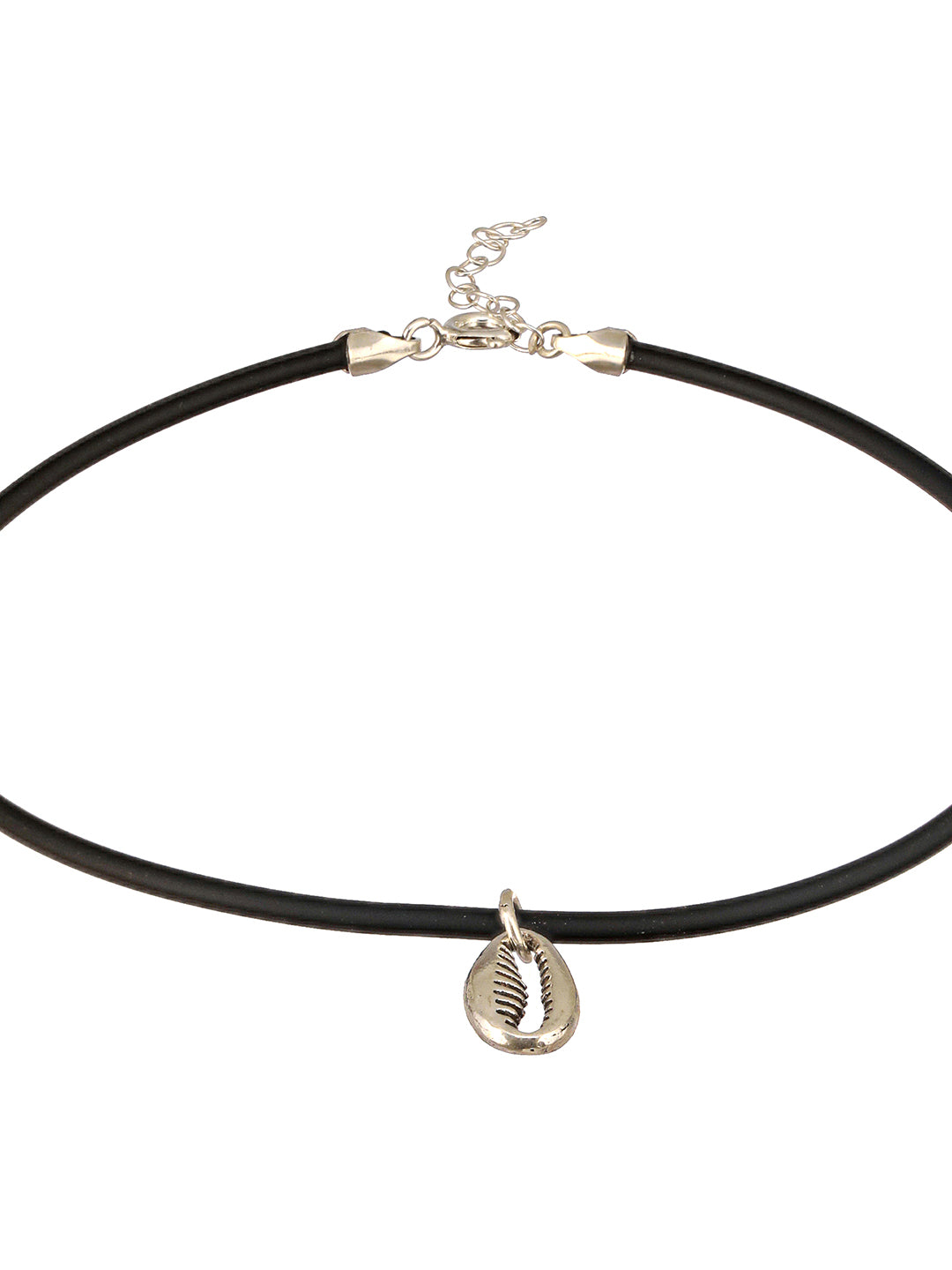 925 Sterling SilverRhodium Silver Seashell Black Thread  Minimal Anklet