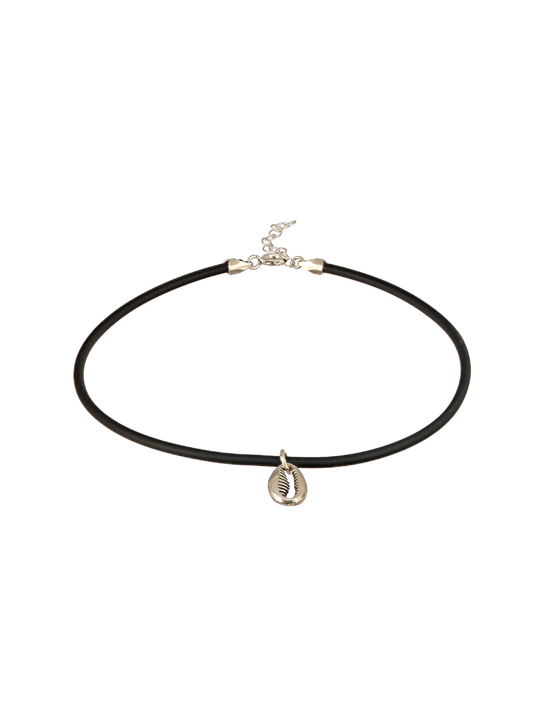 925 Sterling SilverRhodium Silver Seashell Black Thread  Minimal Anklet