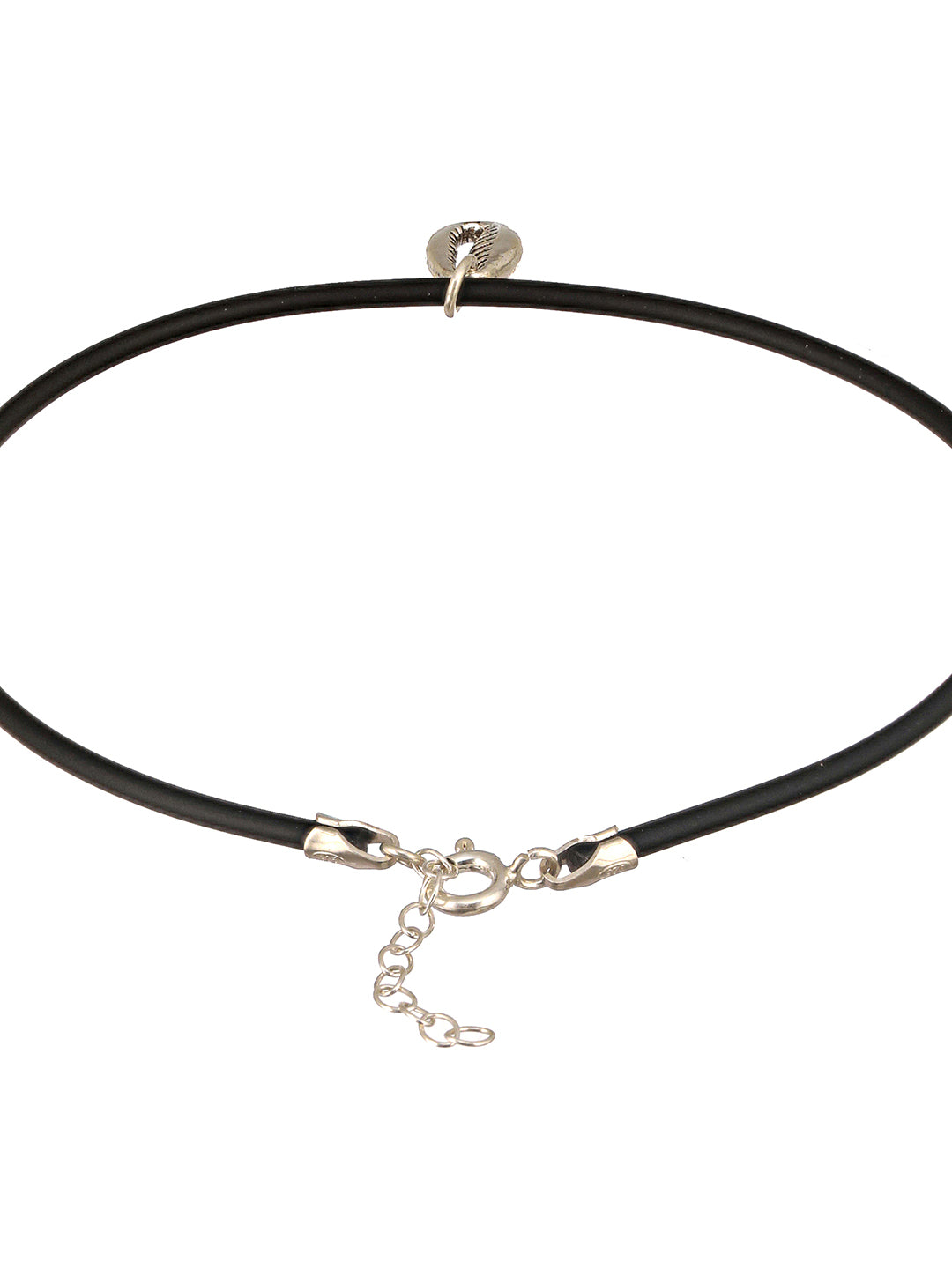 925 Sterling SilverRhodium Silver Seashell Black Thread  Minimal Anklet