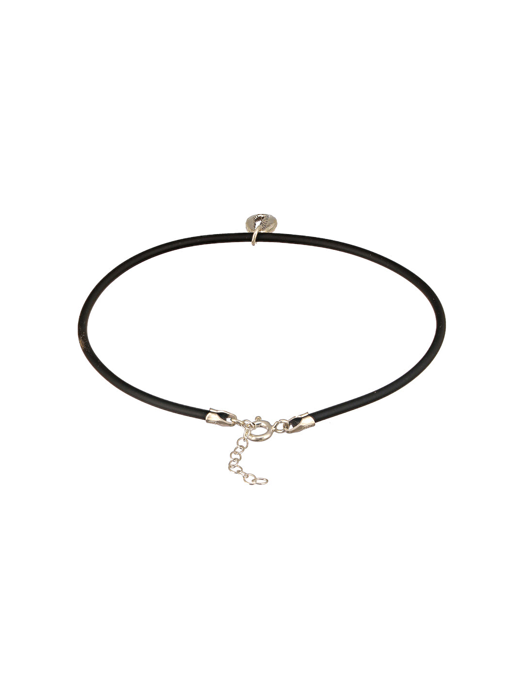 925 Sterling SilverRhodium Silver Seashell Black Thread  Minimal Anklet