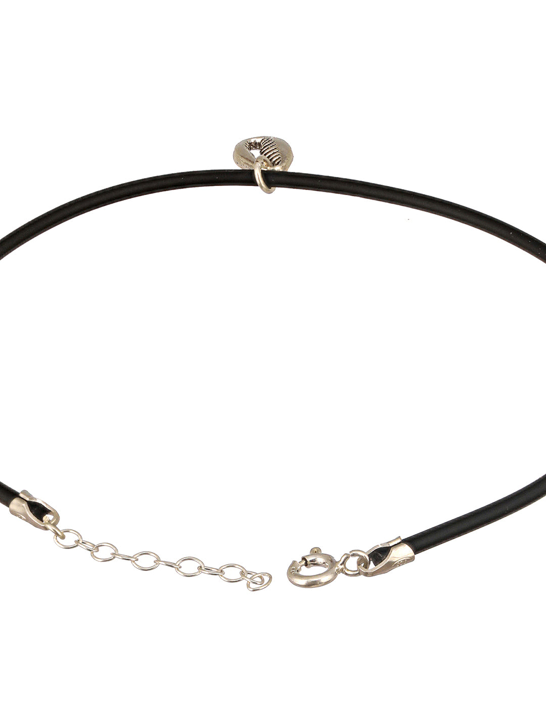 925 Sterling SilverRhodium Silver Seashell Black Thread  Minimal Anklet