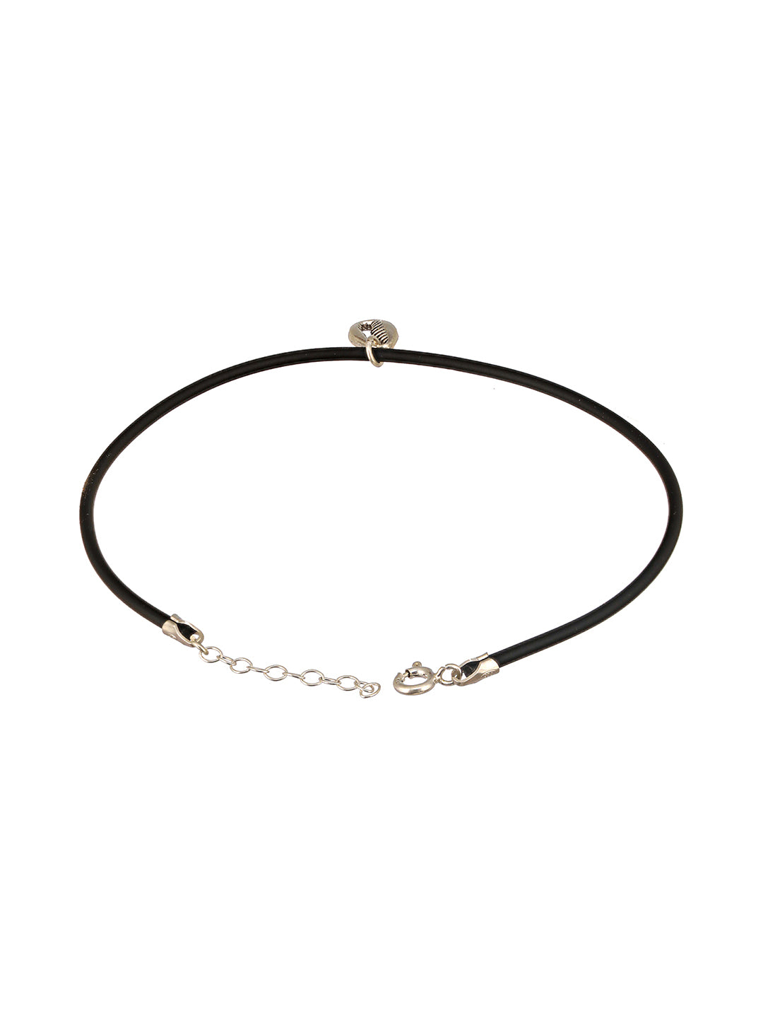 925 Sterling SilverRhodium Silver Seashell Black Thread  Minimal Anklet