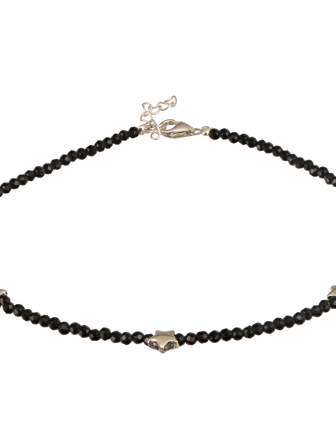 925 Sterling Silver Black Beads Star Shaped Charms Payal Anklet