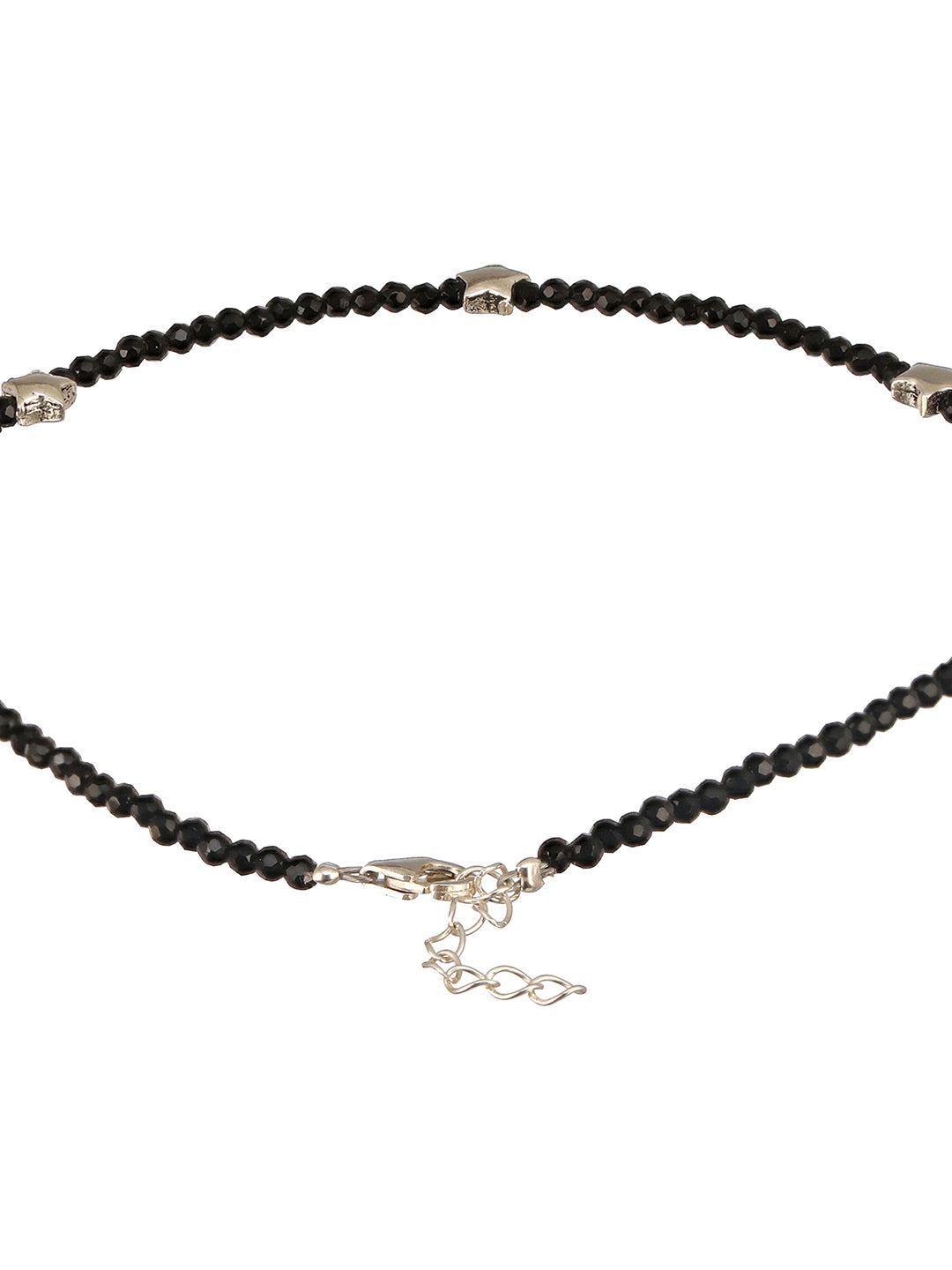 925 Sterling Silver Black Beads Star Shaped Charms Payal Anklet