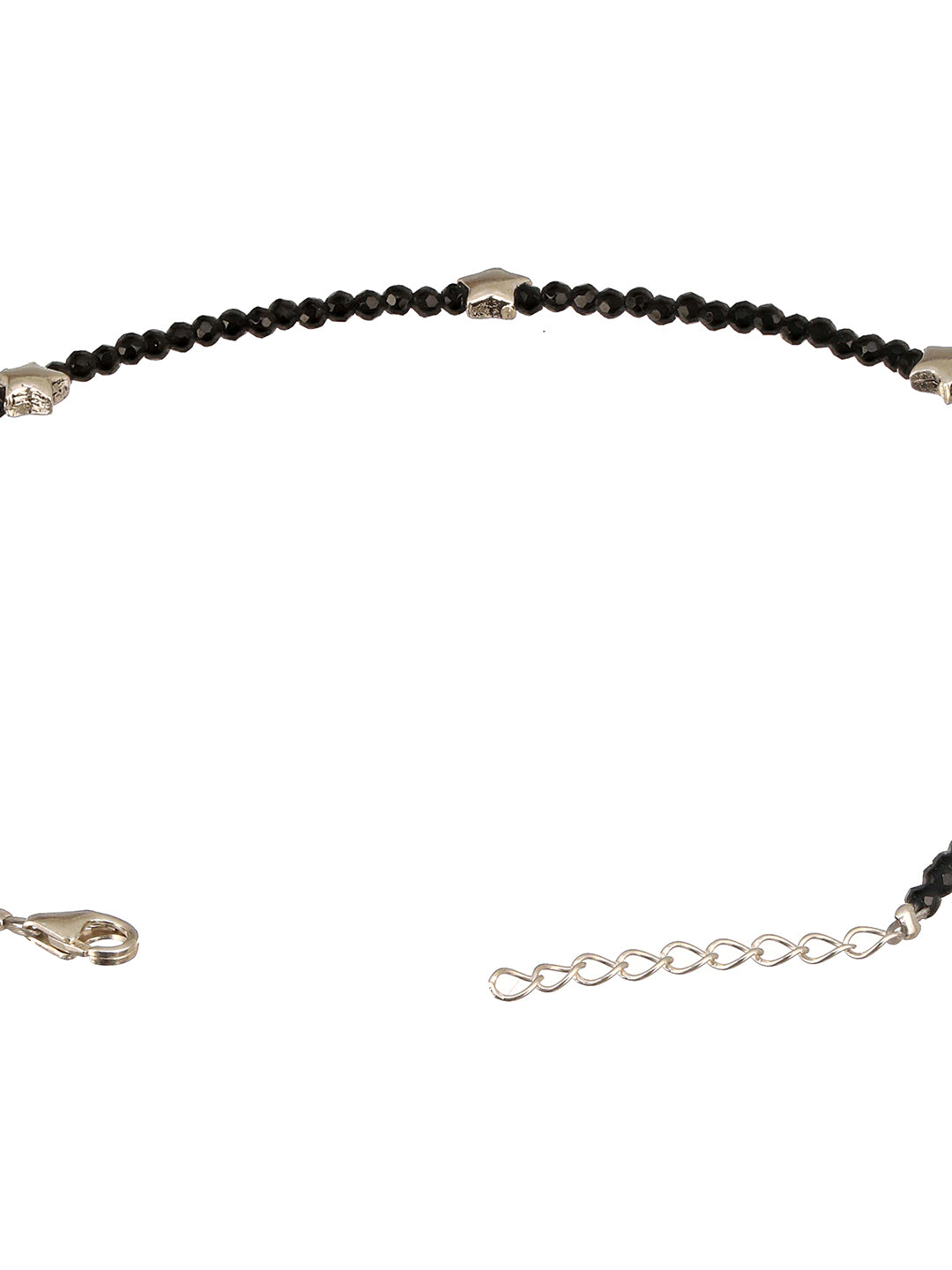 925 Sterling Silver Black Beads Star Shaped Charms Payal Anklet