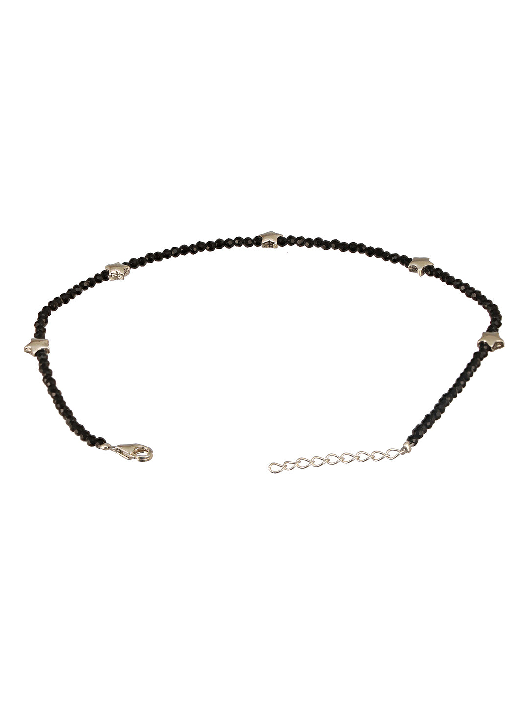 925 Sterling Silver Black Beads Star Shaped Charms Payal Anklet