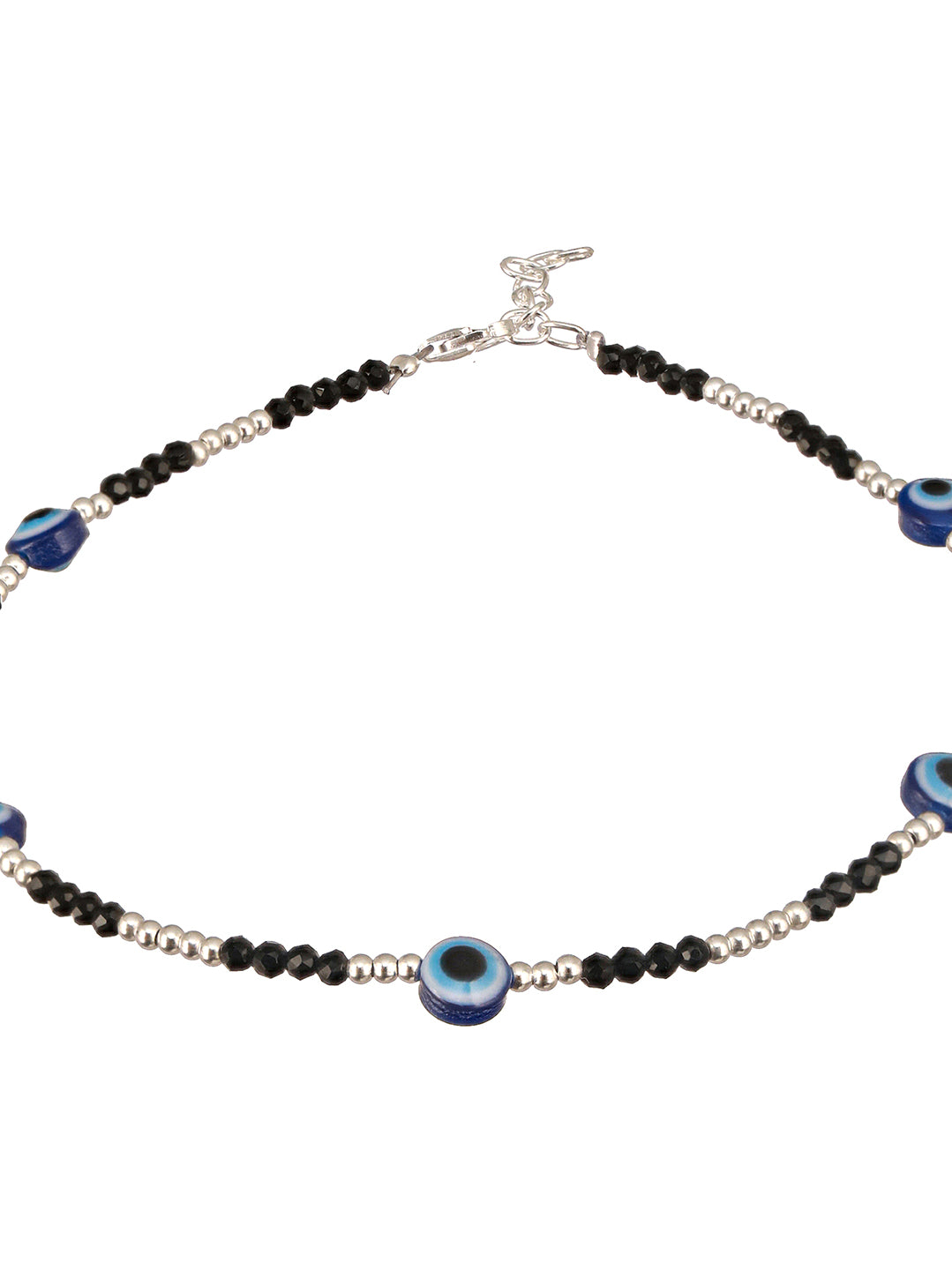 925 Sterling Silver Evil Eye Black Beads Minimal Dailywear Anklet