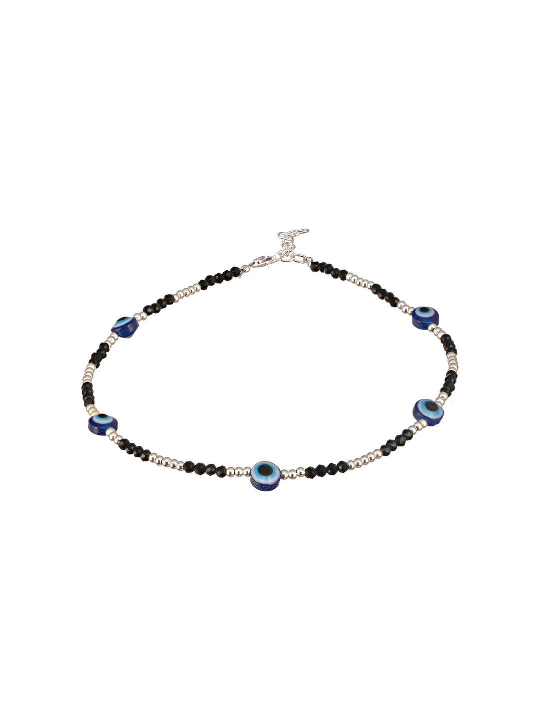 925 Sterling Silver Evil Eye Black Beads Minimal Dailywear Anklet