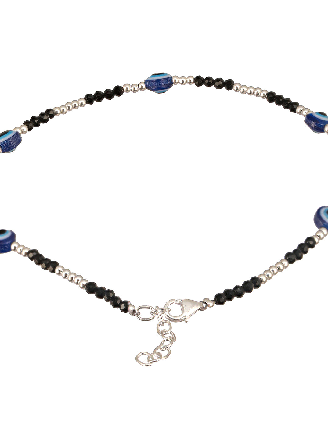925 Sterling Silver Evil Eye Black Beads Minimal Dailywear Anklet