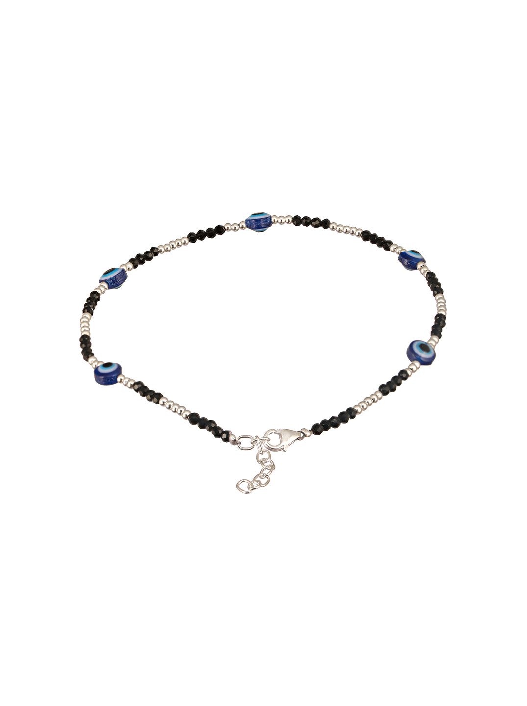 925 Sterling Silver Evil Eye Black Beads Minimal Dailywear Anklet