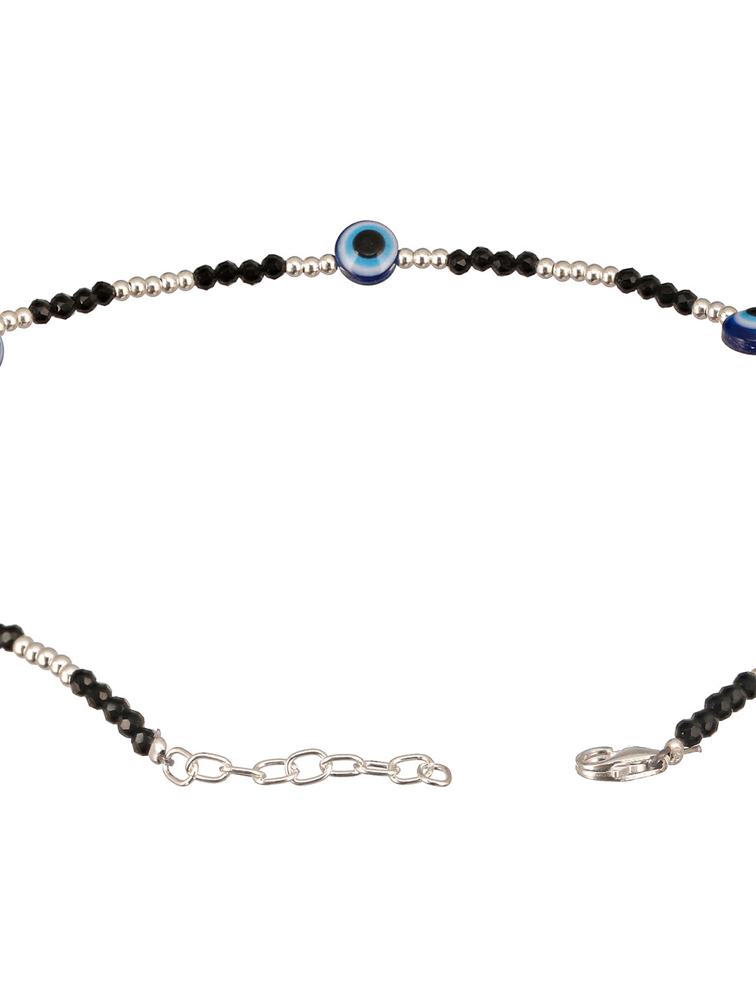 925 Sterling Silver Evil Eye Black Beads Minimal Dailywear Anklet