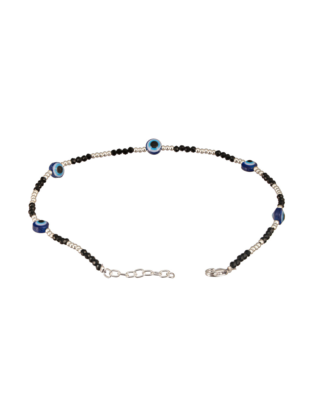 925 Sterling Silver Evil Eye Black Beads Minimal Dailywear Anklet
