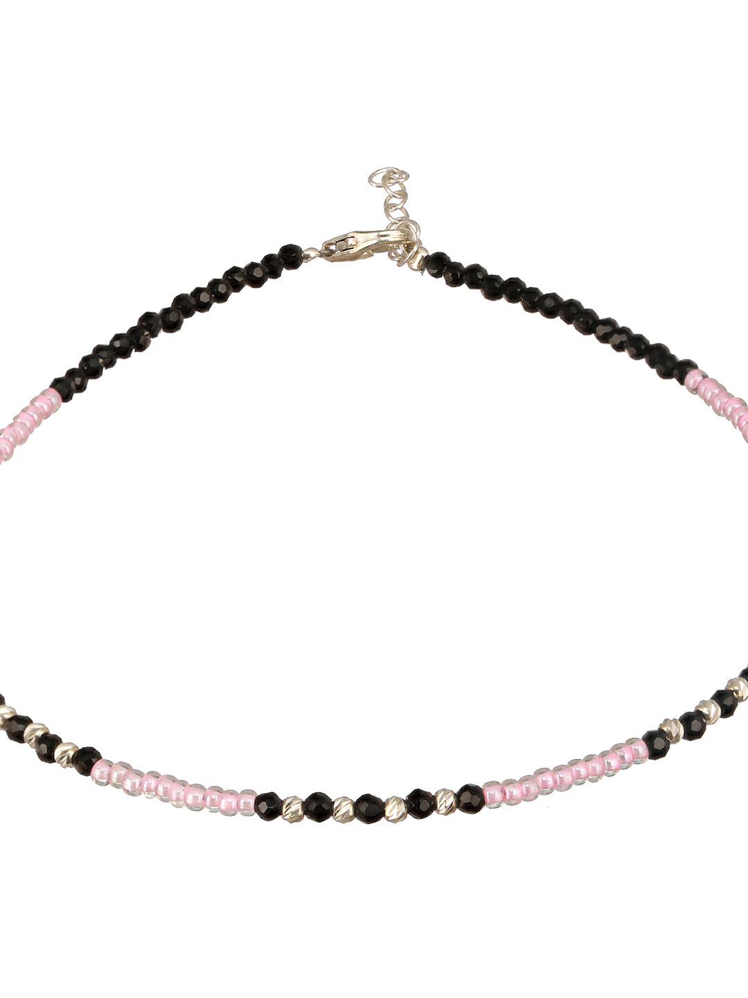 925 Sterling Silver Black & White Beads Designer Minimal  Anklet