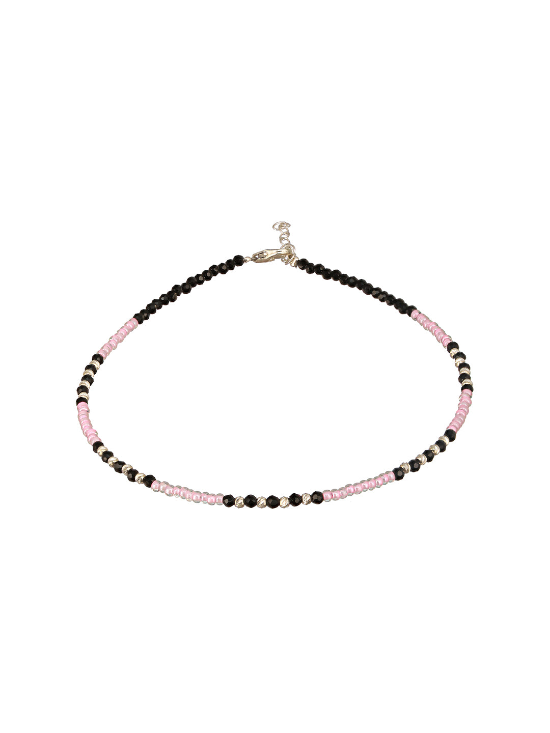 925 Sterling Silver Black & White Beads Designer Minimal  Anklet