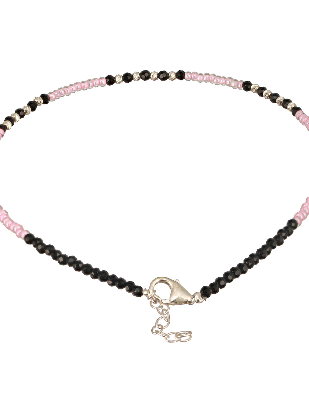 925 Sterling Silver Black & White Beads Designer Minimal  Anklet