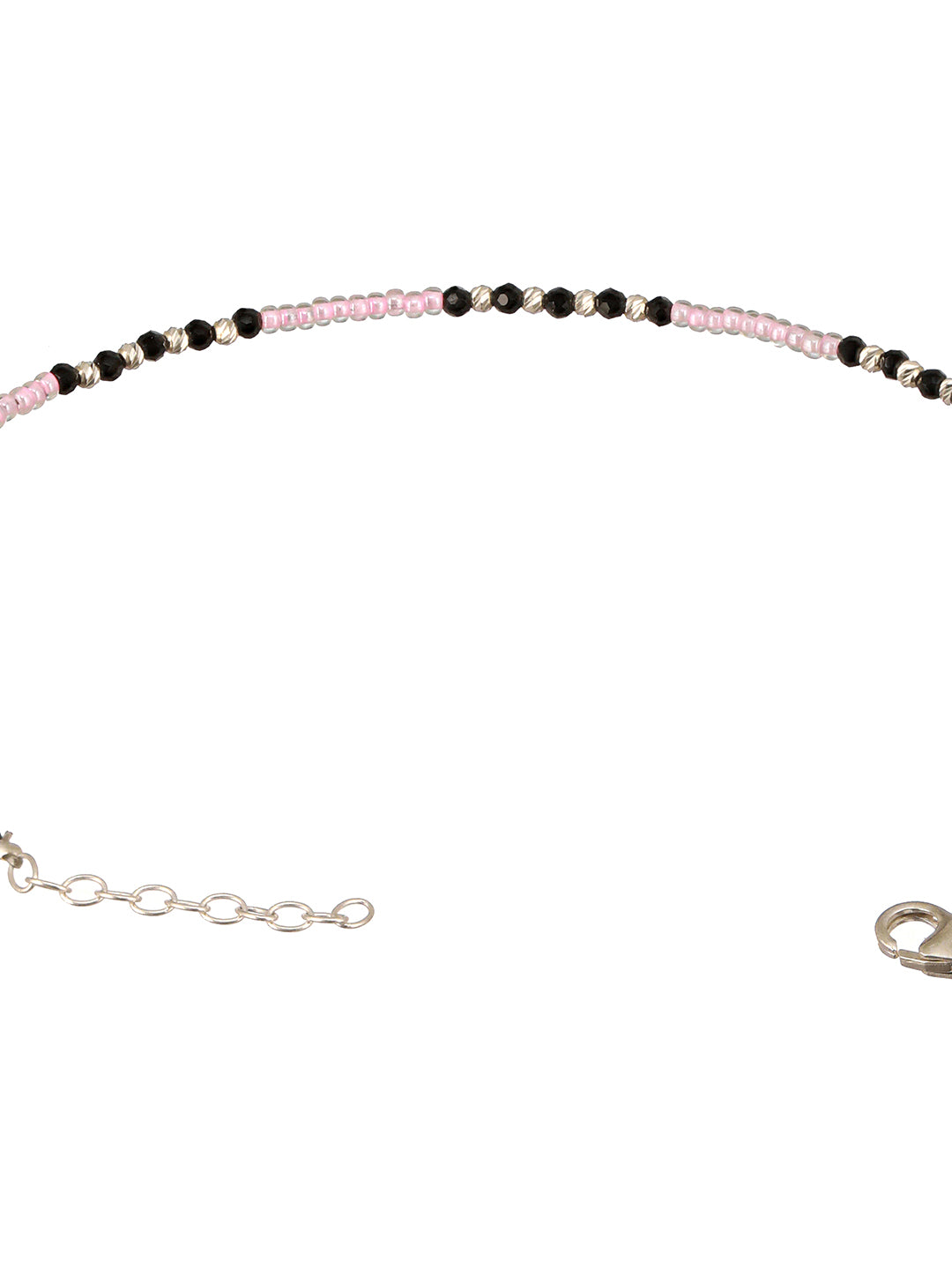 925 Sterling Silver Black & White Beads Designer Minimal  Anklet