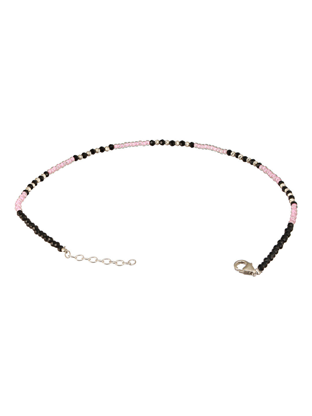 925 Sterling Silver Black & White Beads Designer Minimal  Anklet