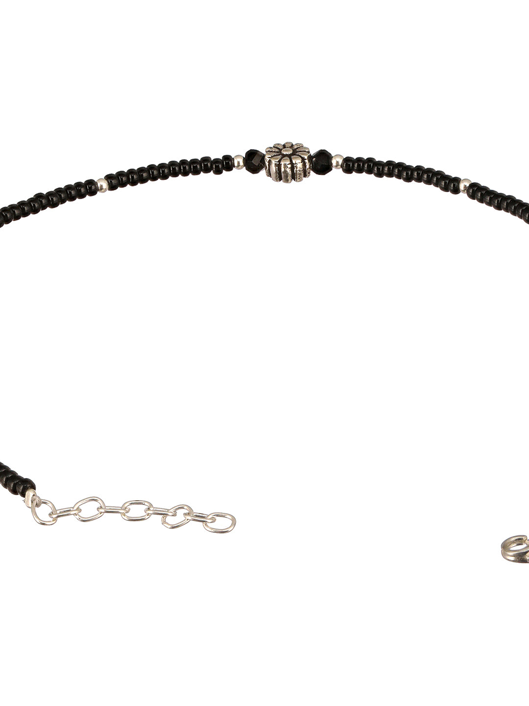 925 Sterling Silver Oxidised Charms  Black Beads Flower Minimal Dailywear Anklet