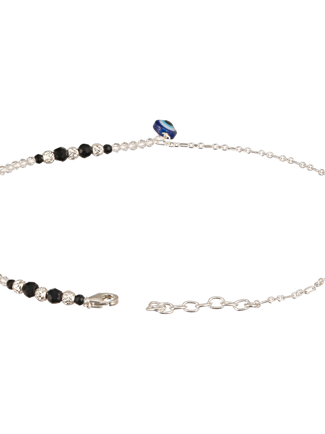 925 Sterling Silver Black Beads Trendy  Minimal Evil Eye Charm Anklet