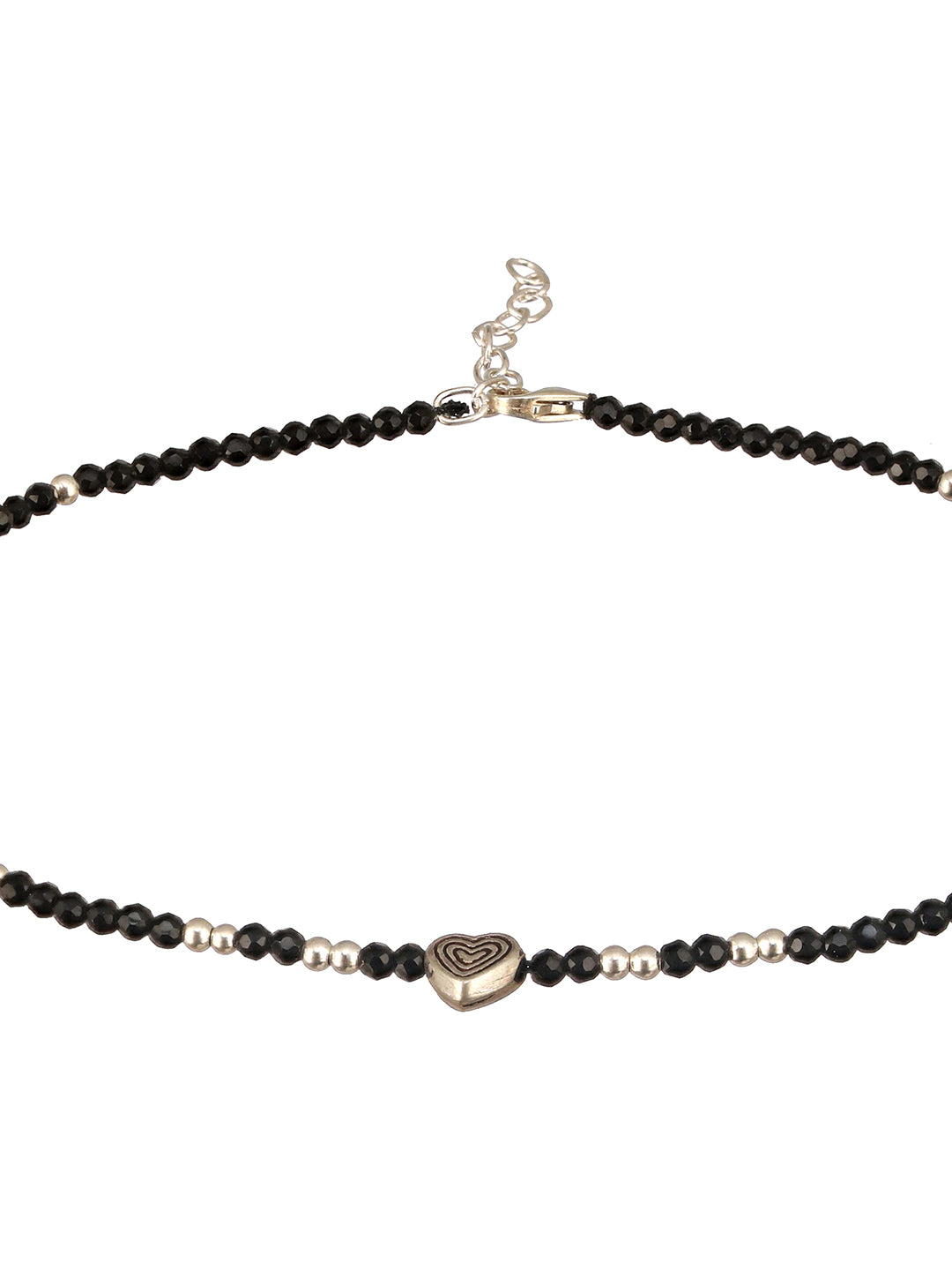 925 Sterling Silver Black Beads Heart Shaped Charms Payal Anklet