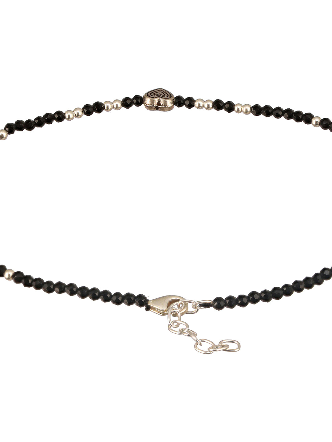 925 Sterling Silver Black Beads Heart Shaped Charms Payal Anklet