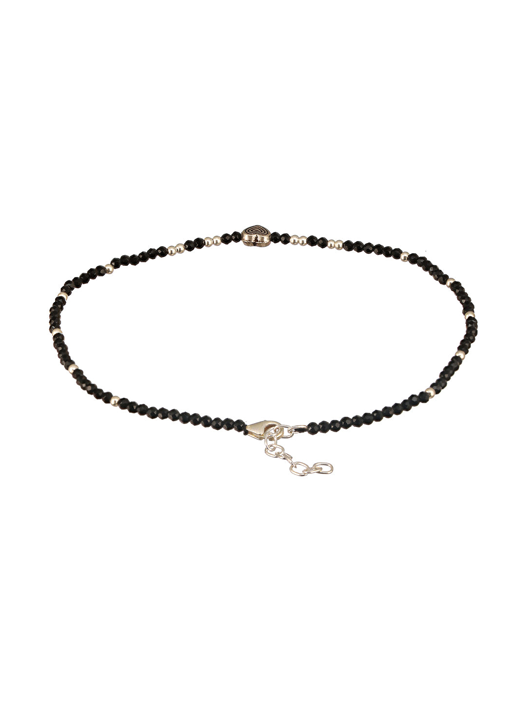 925 Sterling Silver Black Beads Heart Shaped Charms Payal Anklet