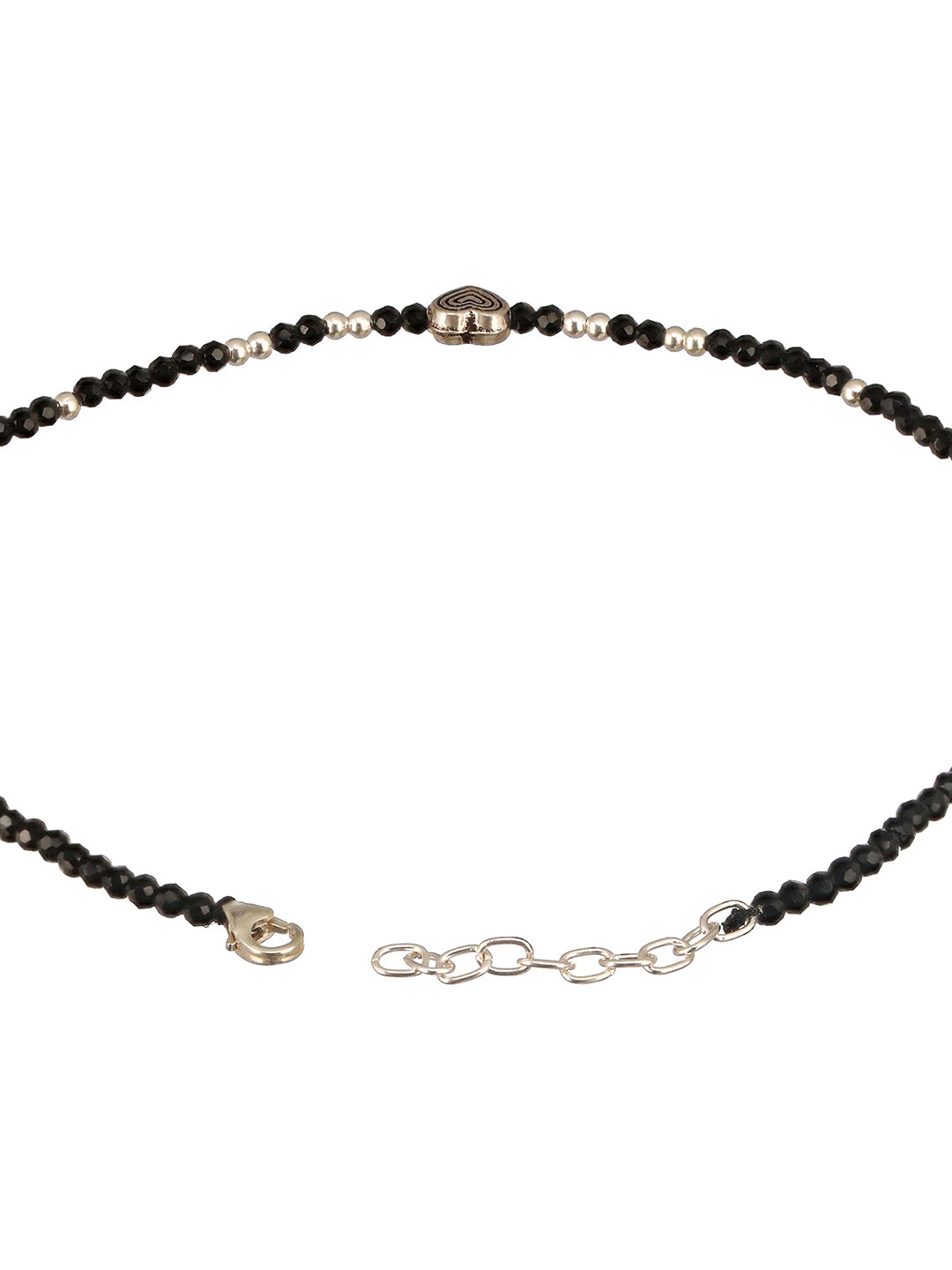 925 Sterling Silver Black Beads Heart Shaped Charms Payal Anklet