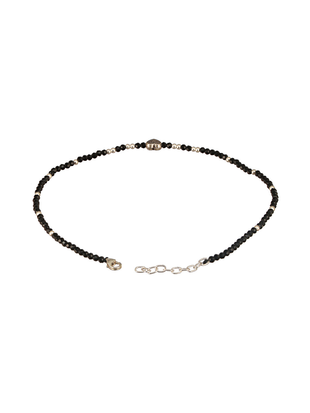 925 Sterling Silver Black Beads Heart Shaped Charms Payal Anklet